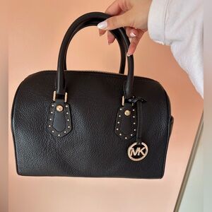 Michael Kors Black Pebbled Leather Satchel with Gold Accent Charm